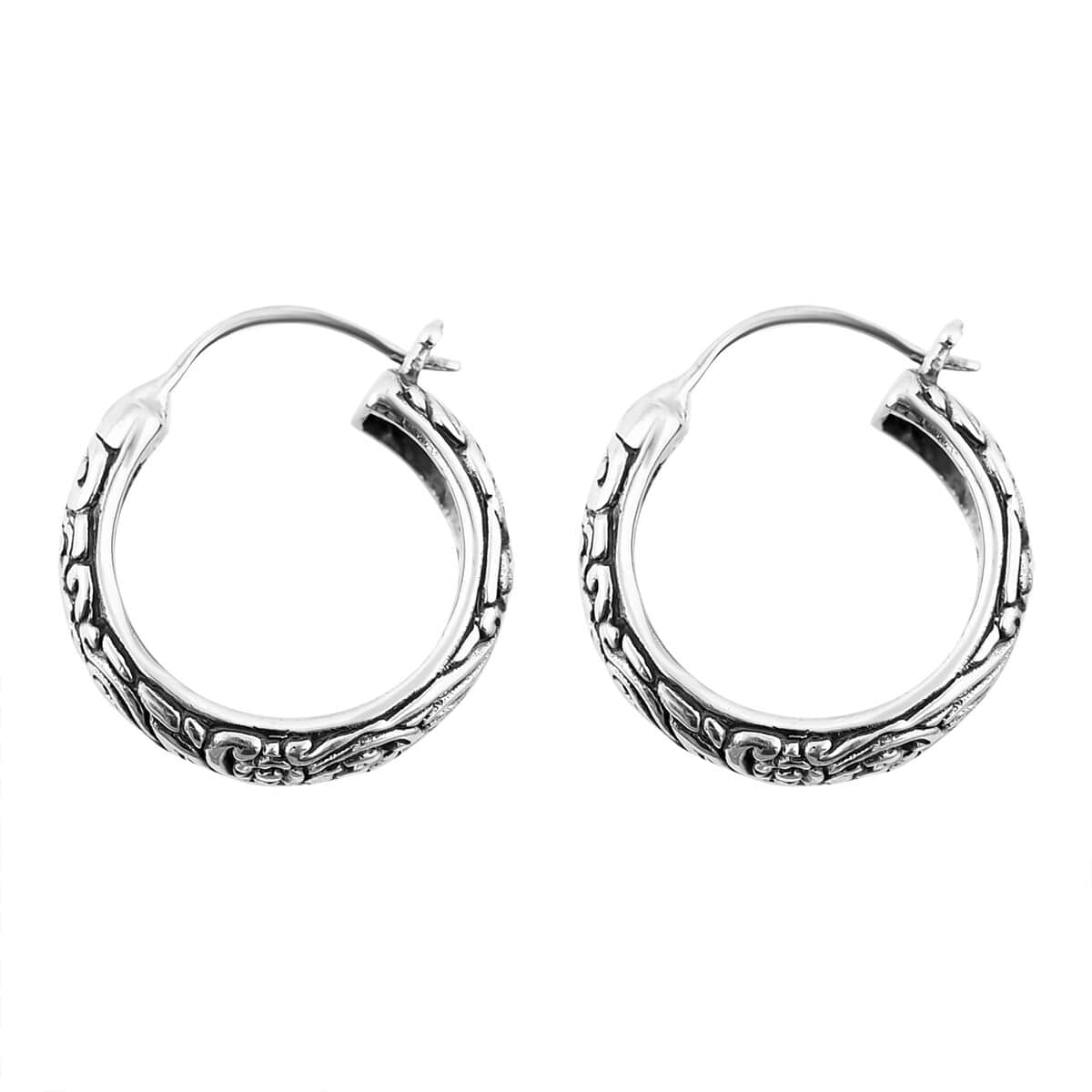 Bali Legacy Sterling Silver Frangipani Flower Hoop Earrings 11.65 Grams image number 3