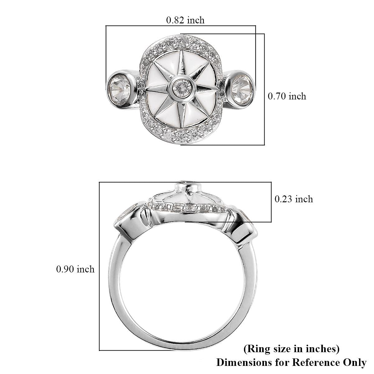 White Zircon Celestial Star White Enamel Medallion Ring in Platinum Over Sterling Silver (Size 6.0) 1.00 ctw image number 5