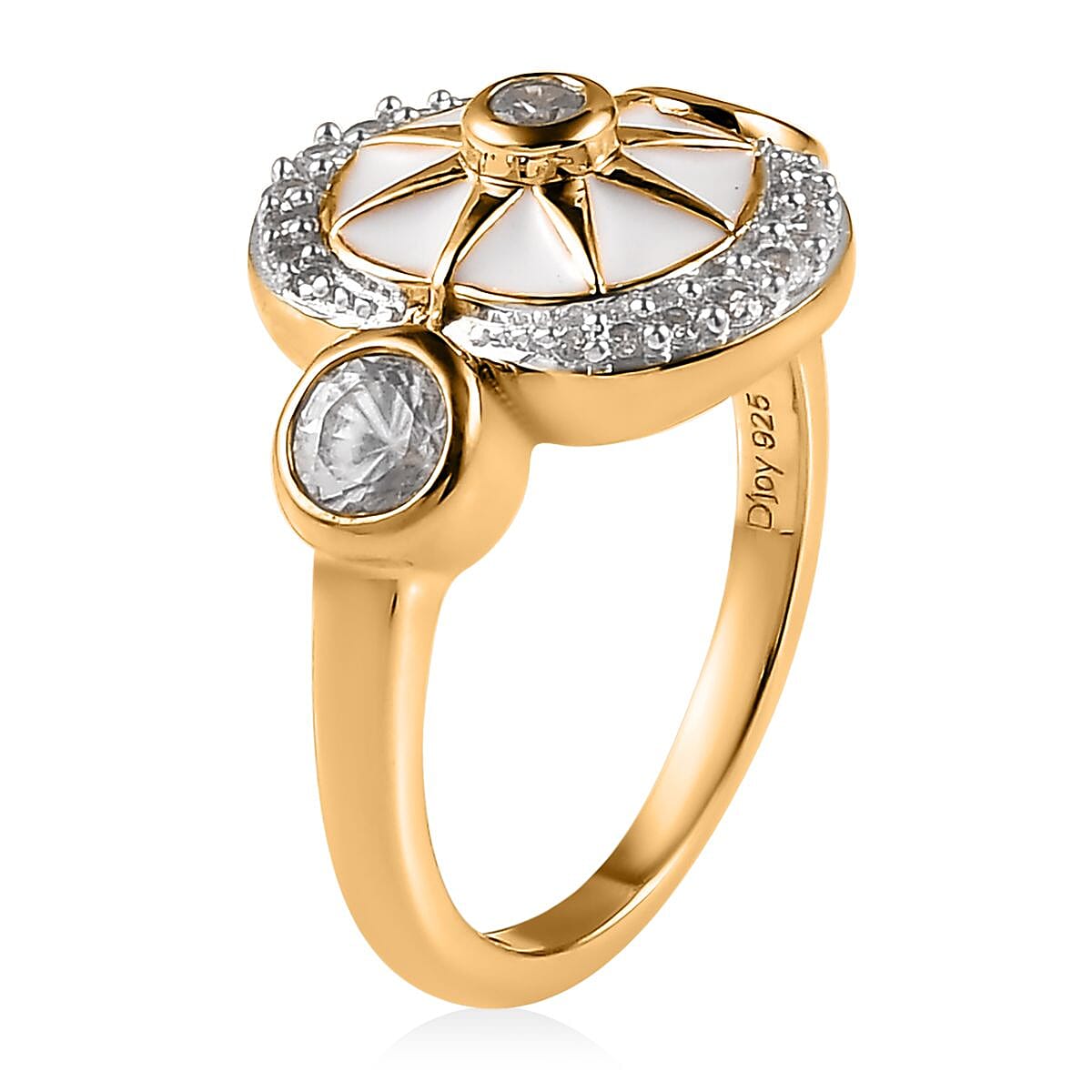 White Zircon Celestial Star White Enamel Medallion Ring in Vermeil Yellow Gold Over Sterling Silver (Size 7.0) 1.00 ctw image number 3