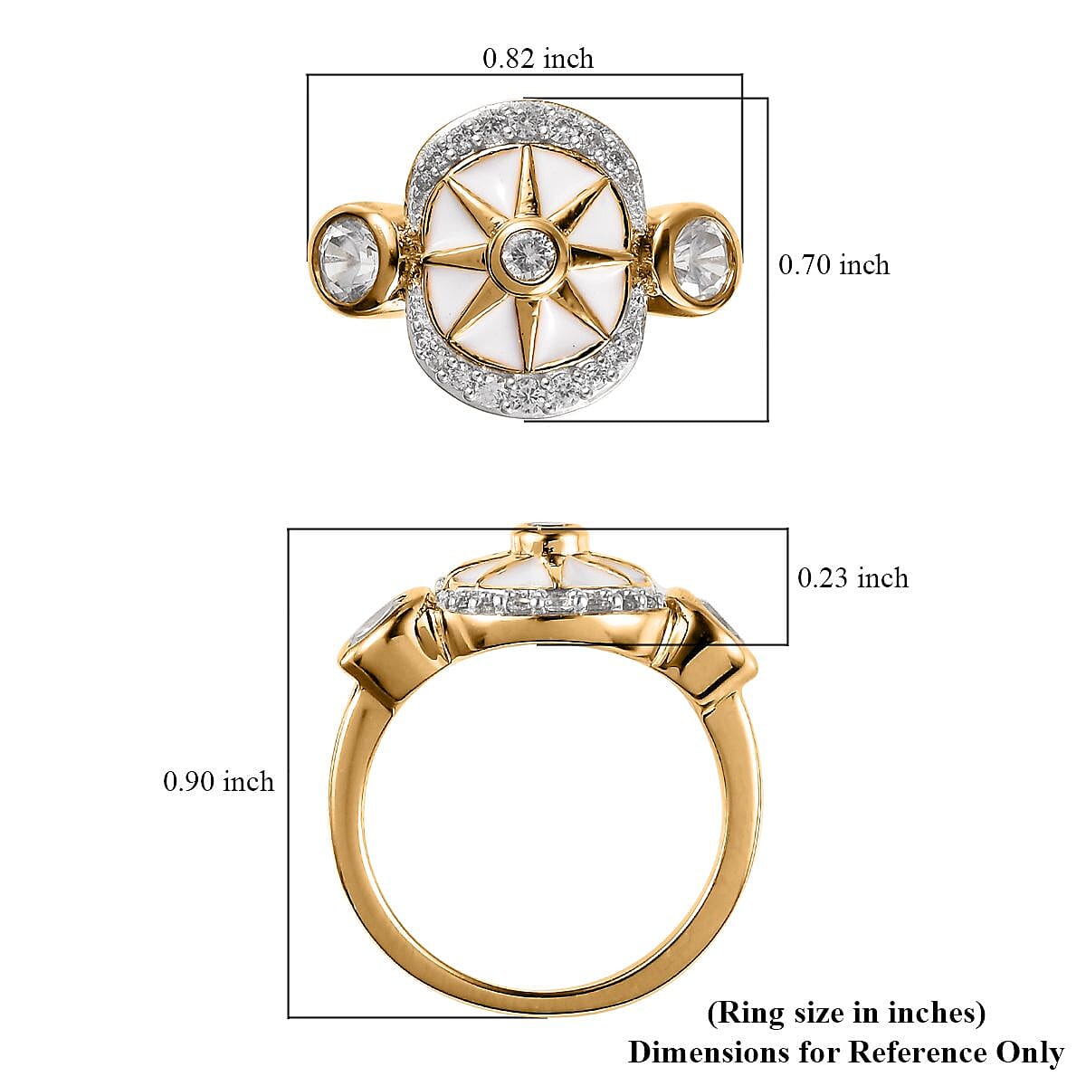 White Zircon Celestial Star White Enamel Medallion Ring in Vermeil Yellow Gold Over Sterling Silver (Size 7.0) 1.00 ctw image number 5