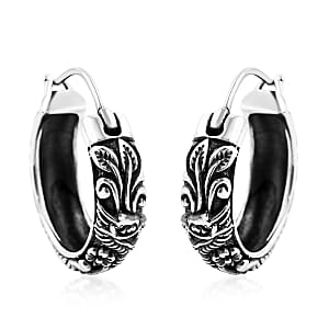 Bali Legacy Dragon Hoop Earrings in Sterling Silver 11.65 Grams