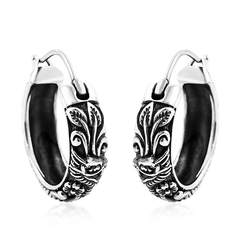 Bali Legacy Dragon Hoop Earrings in Sterling Silver 11.65 Grams