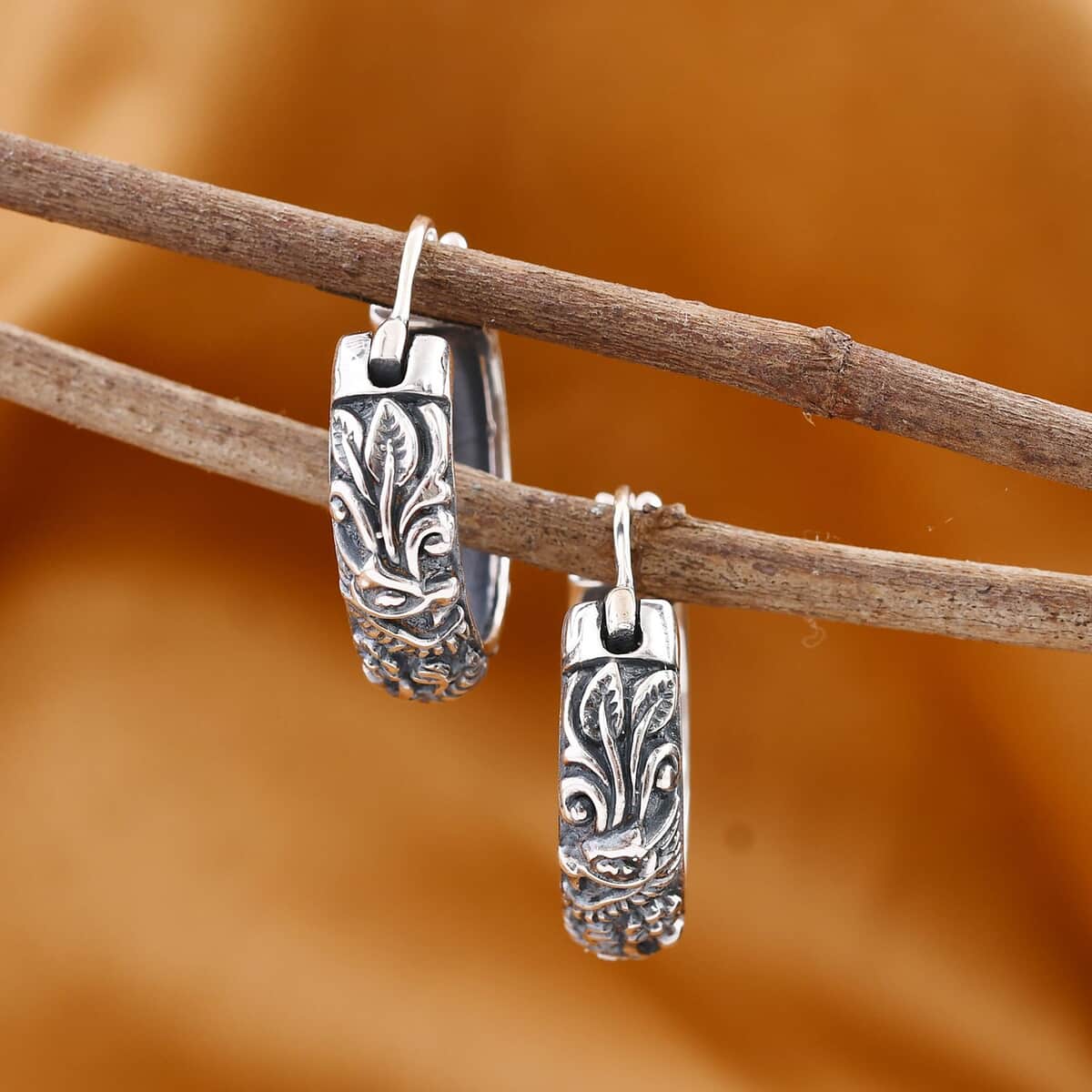 Bali Legacy Dragon Hoop Earrings in Sterling Silver 11.65 Grams image number 1