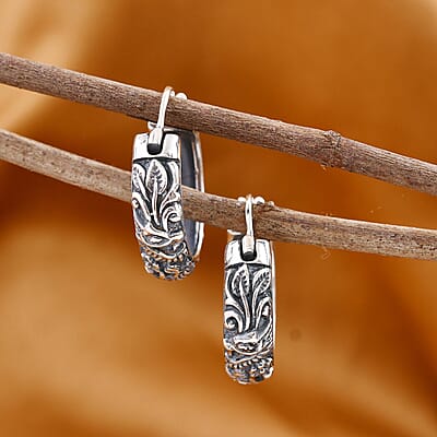 Bali Legacy Dragon Hoop Earrings in Sterling Silver 11.65 Grams