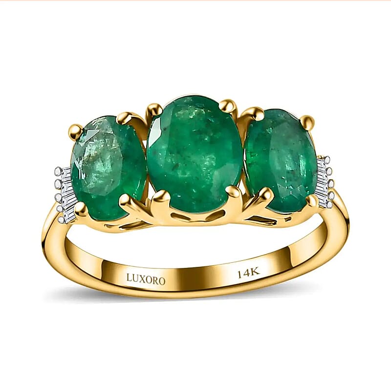 Luxoro AAA Kagem Zambian Emerald and G-H I3 Diamond 2.55 ctw Ring  in  14K Yellow Gold (Size 7.0)