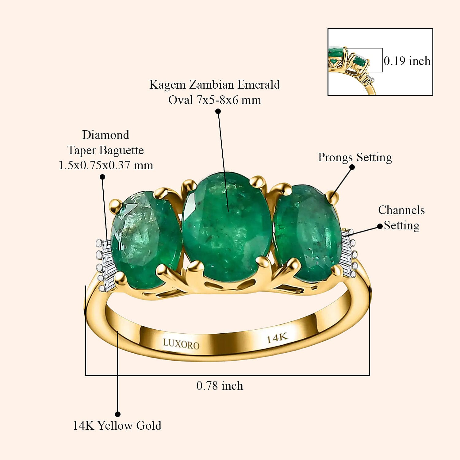 Luxoro AAA Kagem Zambian Emerald and G-H I3 Diamond 2.55 ctw Ring  in  14K Yellow Gold (Size 7.0)