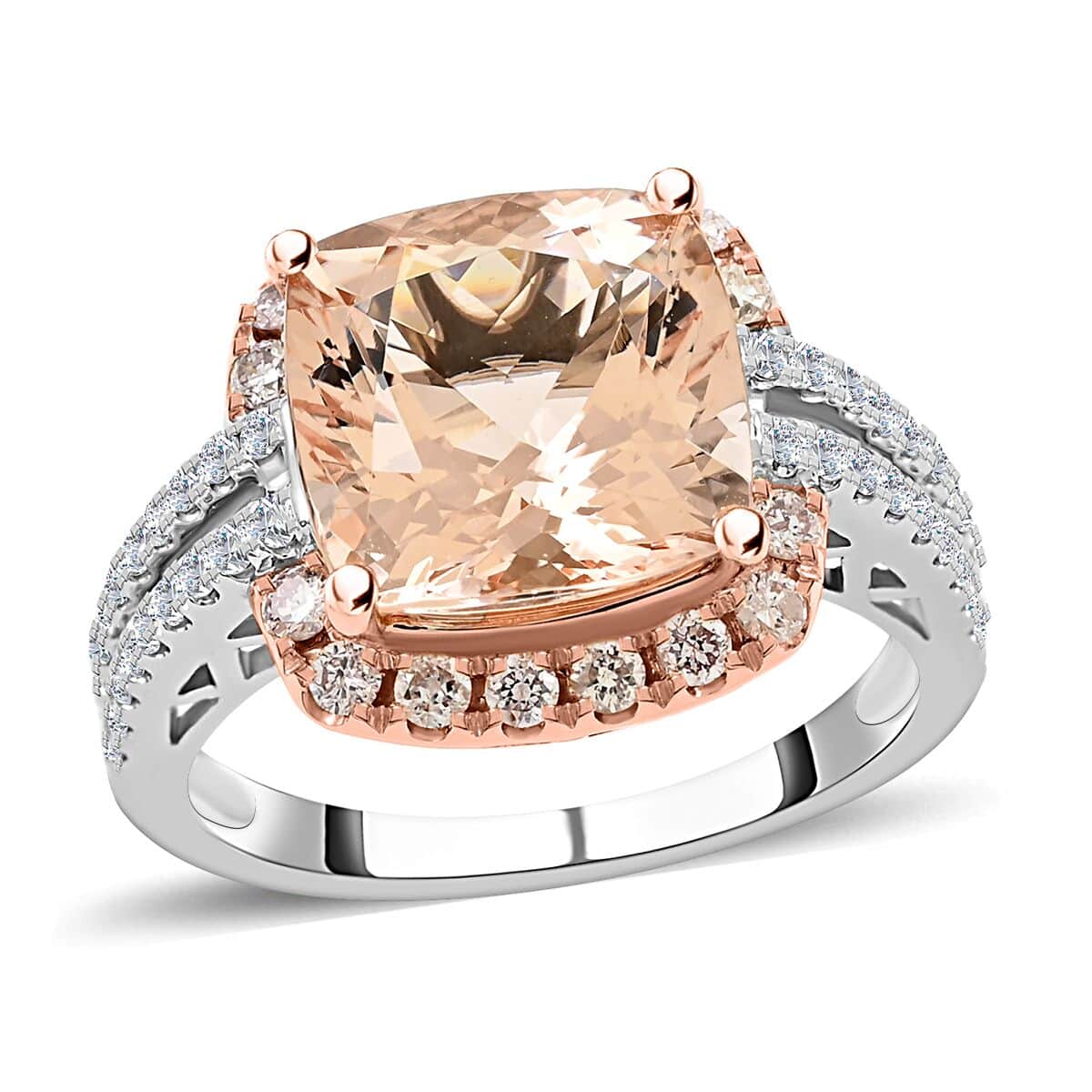 Modani 14K White and Rose Gold Marropino Morganite, SI Natural Pink and White Diamond Halo Ring 4.5 Grams (Del. in 10-12 Days) 4.55 ctw image number 0