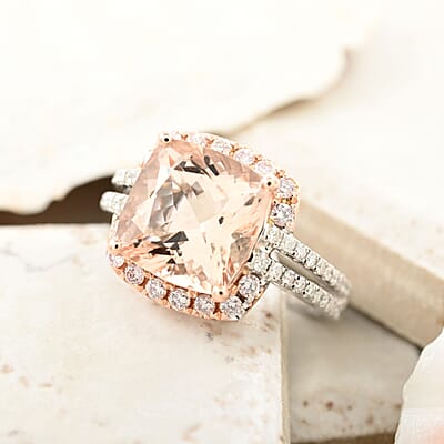 Modani 14K White and Rose Gold Marropino Morganite, SI Natural Pink and White Diamond Halo Ring (Size 10.0) 4.5 Grams 4.55 ctw