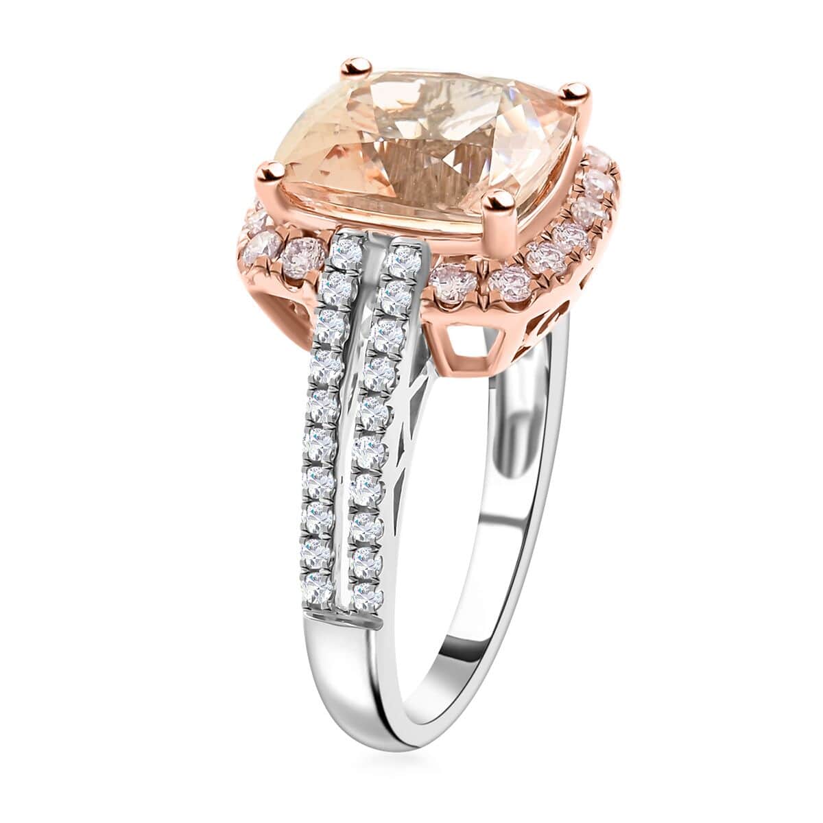 Modani 14K White and Rose Gold Marropino Morganite, SI Natural Pink and White Diamond Halo Ring 4.5 Grams (Del. in 10-12 Days) 4.55 ctw image number 3