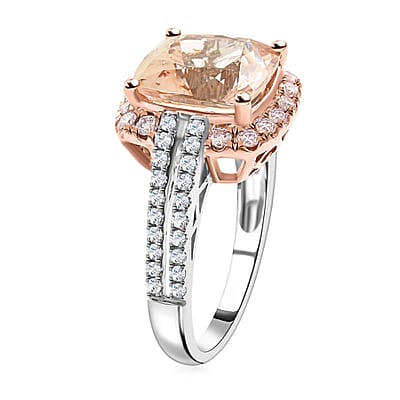 Modani 14K White and Rose Gold Marropino Morganite, SI Natural Pink and White Diamond Halo Ring (Size 10.0) 4.5 Grams 4.55 ctw
