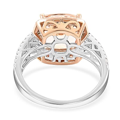 Modani 14K White and Rose Gold Marropino Morganite, SI Natural Pink and White Diamond Halo Ring (Size 10.0) 4.5 Grams 4.55 ctw
