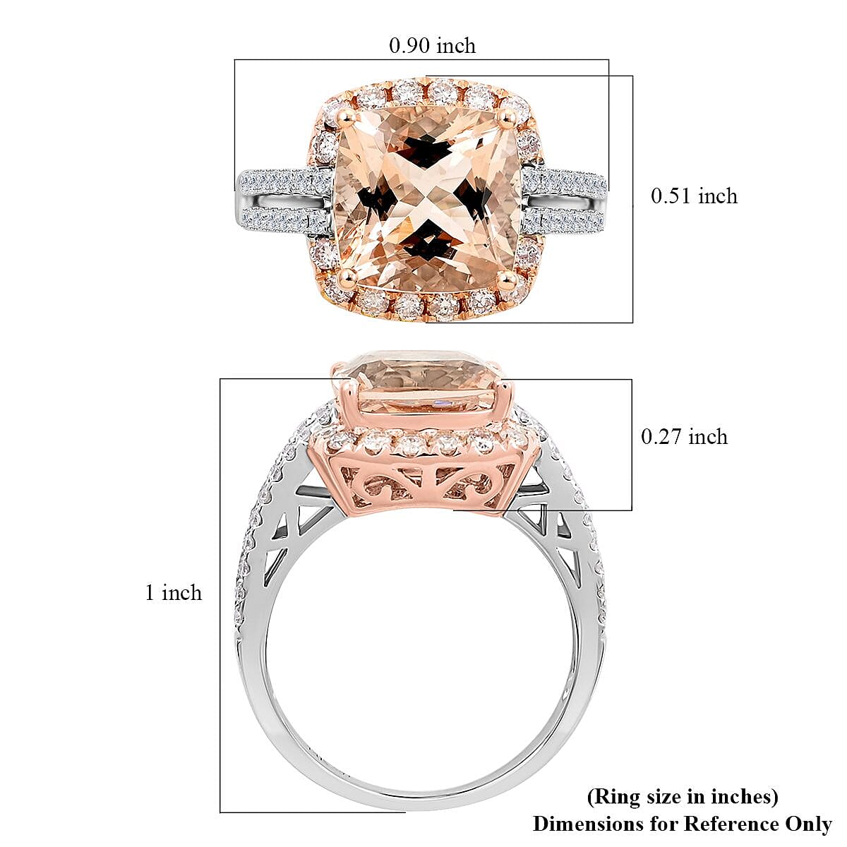 Modani 14K White and Rose Gold Marropino Morganite, SI Natural Pink and White Diamond Halo Ring (Size 10.0) 4.5 Grams 4.55 ctw