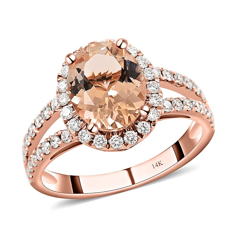 Modani 14K Rose Gold Marropino Morganite and VS Diamond Halo Ring (Size 10.0) 2.00 ctw