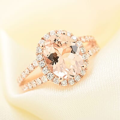 Modani 14K Rose Gold Marropino Morganite and VS Diamond Halo Ring (Size 10.0) 2.00 ctw