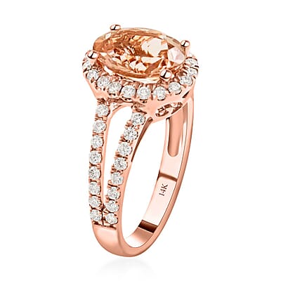 Modani 14K Rose Gold Marropino Morganite and VS Diamond Halo Ring (Size 10.0) 2.00 ctw