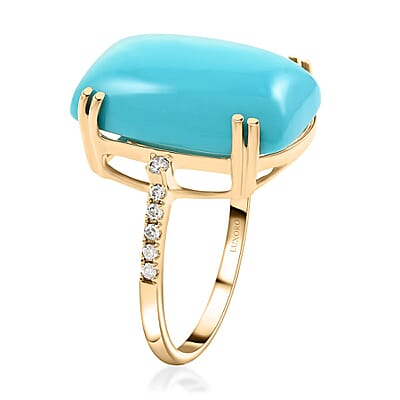 Certified & Appraised Luxoro 10K Yellow Gold AAA Sleeping Beauty Turquoise and I2 Diamond Ring (Size 10.0) 11.00 ctw