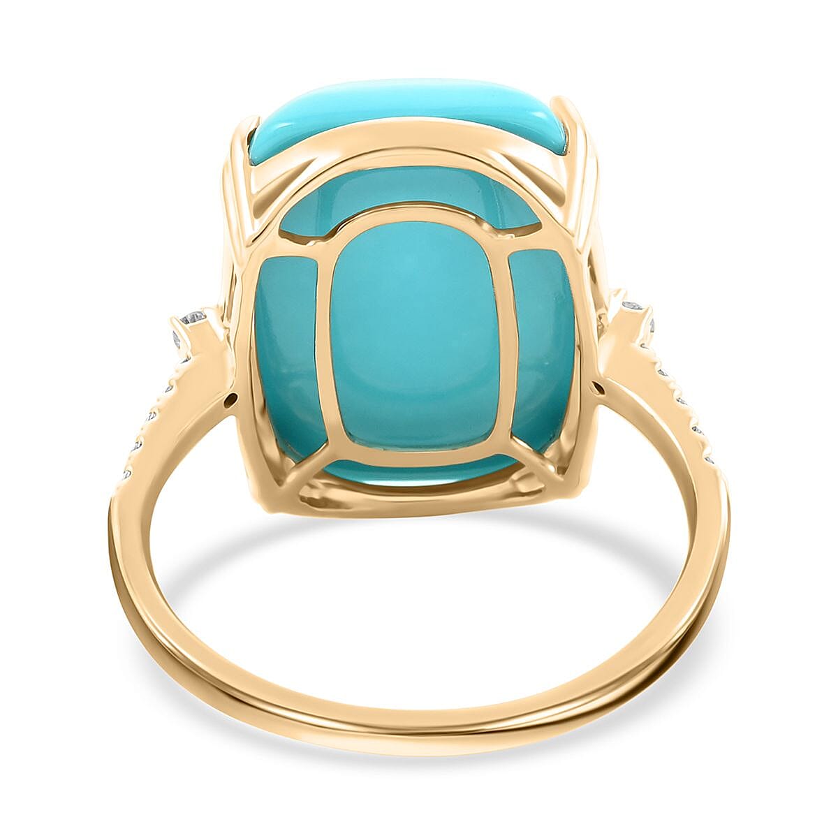 Certified & Appraised Luxoro 10K Yellow Gold AAA Sleeping Beauty Turquoise and I2 Diamond Ring (Size 10.0) 11.00 ctw