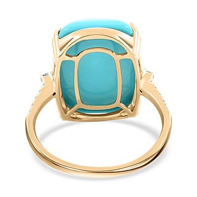 Certified & Appraised Luxoro 10K Yellow Gold AAA Sleeping Beauty Turquoise and I2 Diamond Ring (Size 10.0) 11.00 ctw