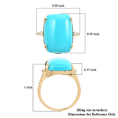 Certified & Appraised Luxoro 10K Yellow Gold AAA Sleeping Beauty Turquoise and I2 Diamond Ring (Size 10.0) 11.00 ctw