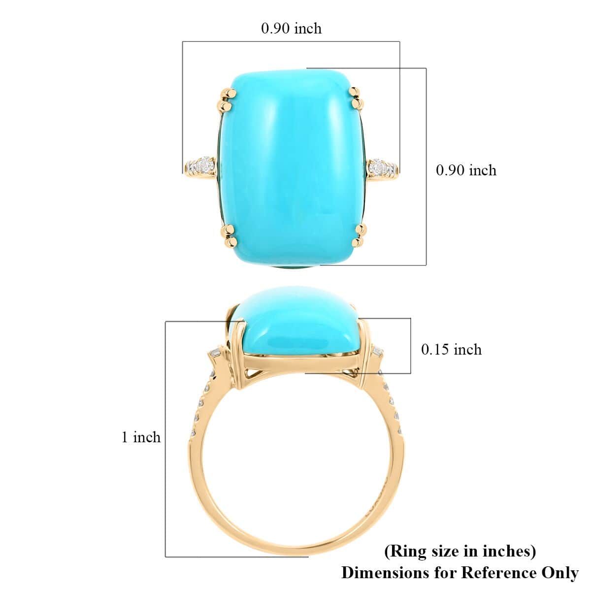 Certified & Appraised Luxoro 10K Yellow Gold AAA Sleeping Beauty Turquoise and I2 Diamond Ring (Size 7.0) 11.00 ctw image number 5
