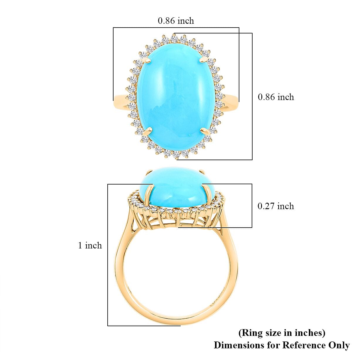 Certified & Appraised Luxoro 10K Yellow Gold AAA Sleeping Beauty Turquoise and I2 Diamond Sunburst Ring (Size 10.0) 9.70 ctw
