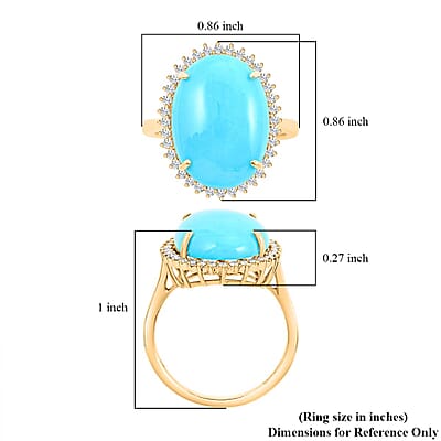 Certified & Appraised Luxoro 10K Yellow Gold AAA Sleeping Beauty Turquoise and I2 Diamond Sunburst Ring (Size 10.0) 9.70 ctw