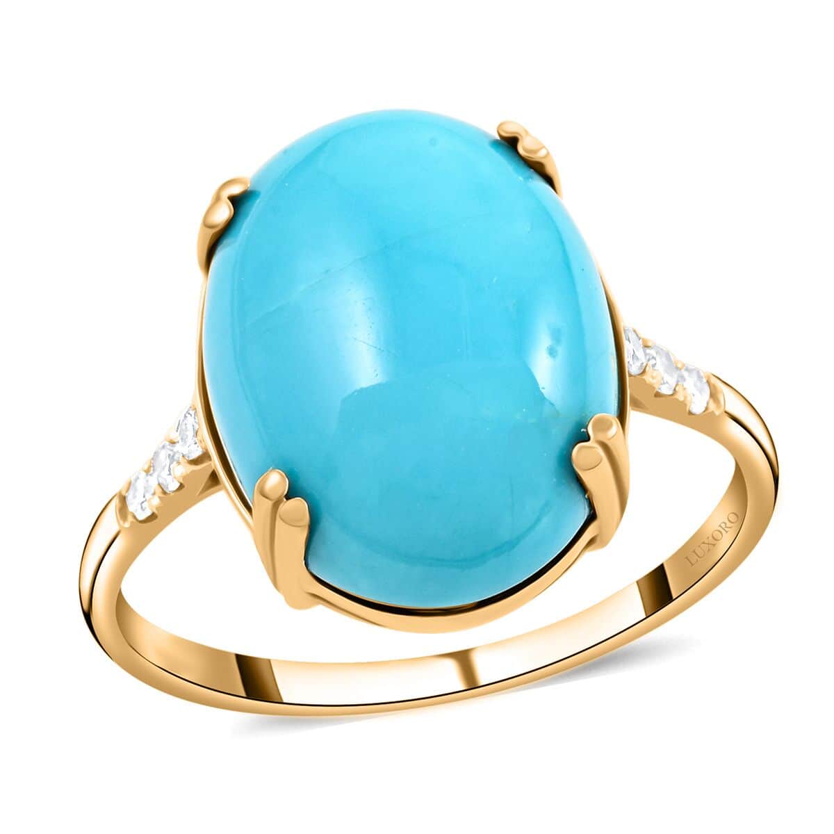 Certified & Appraised Luxoro 10K Yellow Gold AAA Sleeping Beauty Turquoise and I2 Diamond Ring 8.00 ctw (Del. in 7-10 Days) image number 0