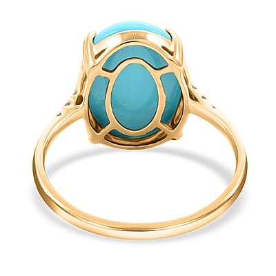 Certified & Appraised Luxoro 10K Yellow Gold AAA Sleeping Beauty Turquoise and I2 Diamond Ring (Size 6.0) 8.00 ctw