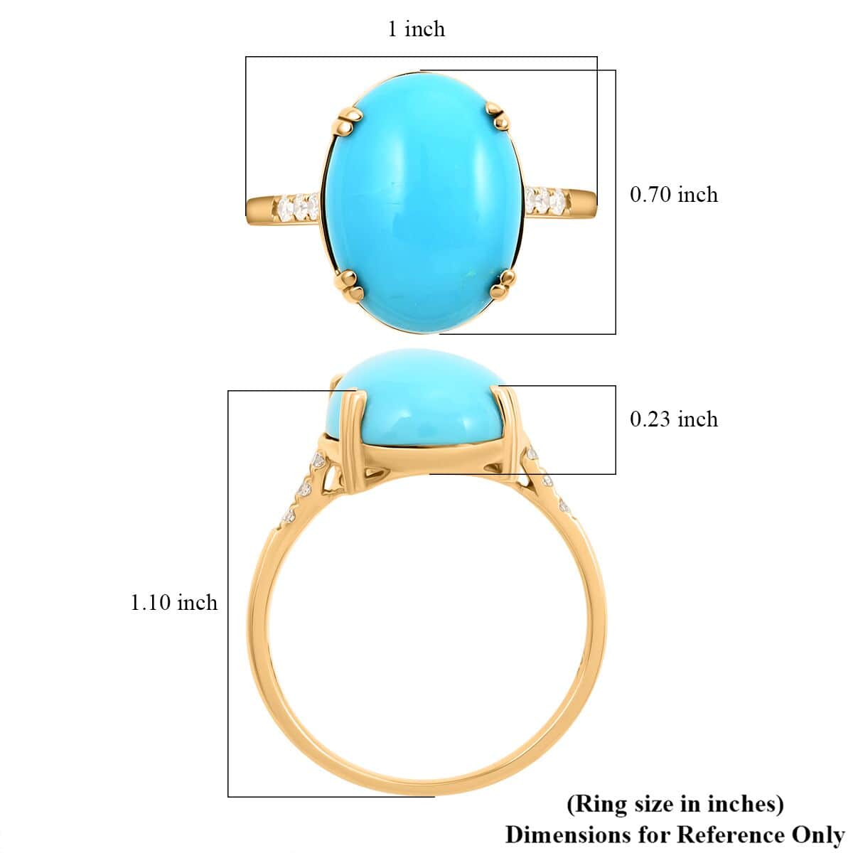 Certified & Appraised Luxoro 10K Yellow Gold AAA Sleeping Beauty Turquoise and I2 Diamond Ring (Size 6.0) 8.00 ctw image number 5