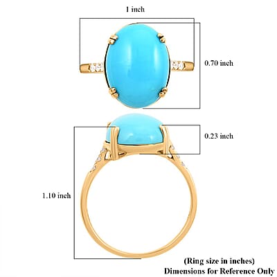 Certified & Appraised Luxoro 10K Yellow Gold AAA Sleeping Beauty Turquoise and I2 Diamond Ring (Size 8.0) 8.00 ctw