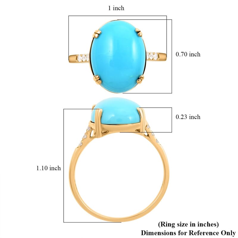 Certified & Appraised Luxoro 10K Yellow Gold AAA Sleeping Beauty Turquoise and I2 Diamond Ring (Size 9.0) 8.00 ctw