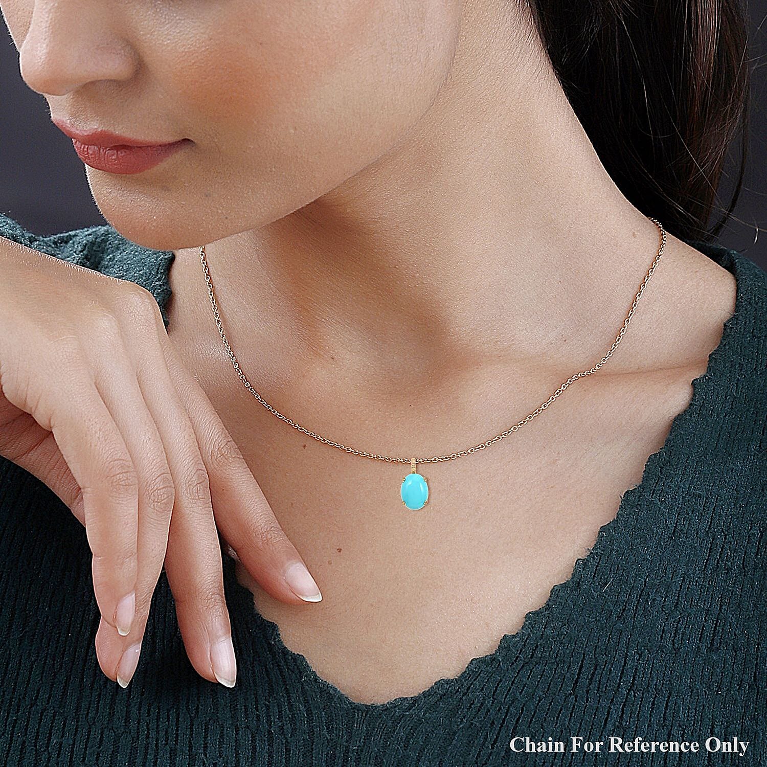 Certified & Appraised Luxoro 10K Yellow Gold AAA Sleeping Beauty Turquoise and I2 Diamond Pendant 8.00 ctw