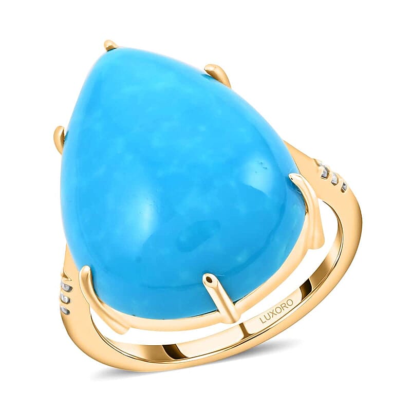 Certified & Appraised Luxoro AAA Sleeping Beauty Turquoise and I2 Diamond 12.65 ctw Ring in 10K Yellow Gold (Size 10.0)