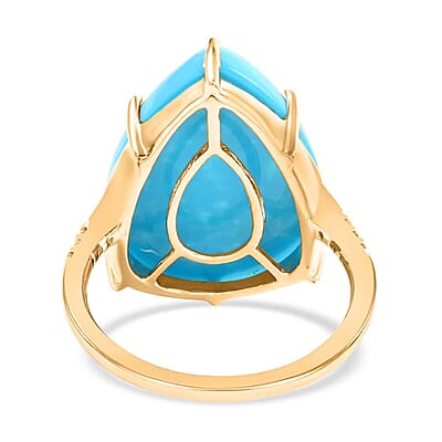 Certified & Appraised Luxoro AAA Sleeping Beauty Turquoise and I2 Diamond 12.65 ctw Ring in 10K Yellow Gold (Size 10.0)