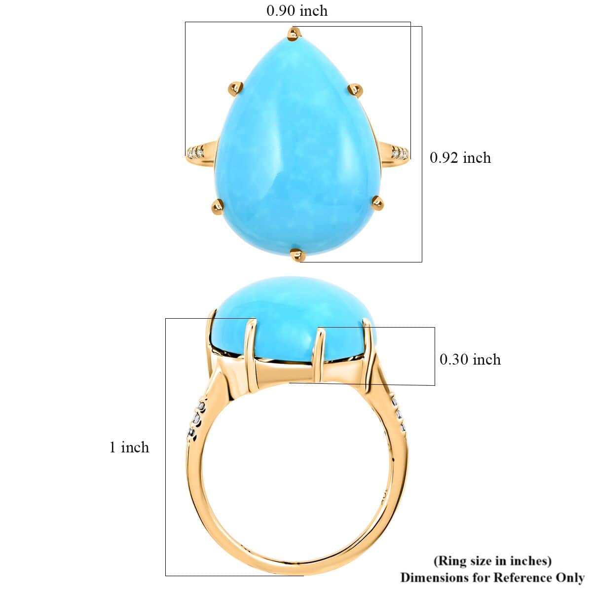 Certified & Appraised Luxoro 10K Yellow Gold AAA Sleeping Beauty Turquoise and I2 Diamond Ring 12.65 ctw (Del. in 7-10 Days) image number 5