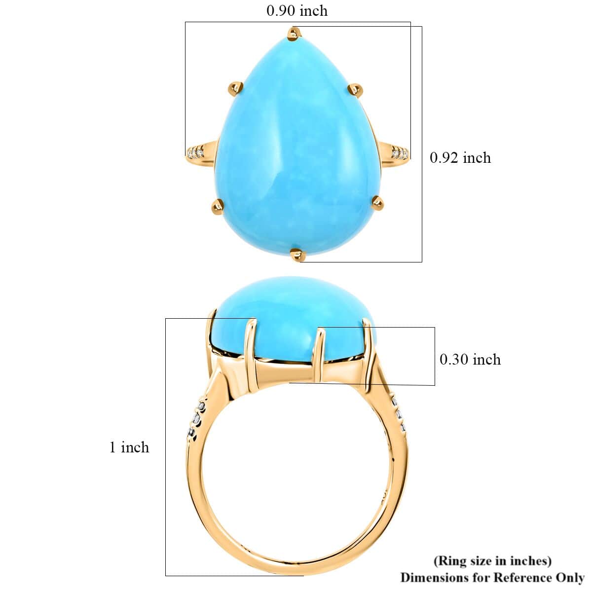 Certified & Appraised Luxoro 10K Yellow Gold AAA Sleeping Beauty Turquoise and I2 Diamond Ring (Size 8.0) 12.65 ctw image number 5