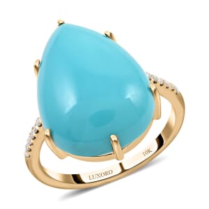 Certified & Appraised Luxoro AAA Sleeping Beauty Turquoise and I2 Diamond 8.85 ctw Ring in 10K Yellow Gold (Size  6.0)