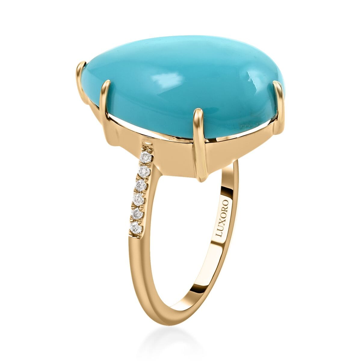 Certified & Appraised Luxoro AAA Sleeping Beauty Turquoise and I2 Diamond 8.85 ctw Ring in 10K Yellow Gold (Size  9.0) image number 3