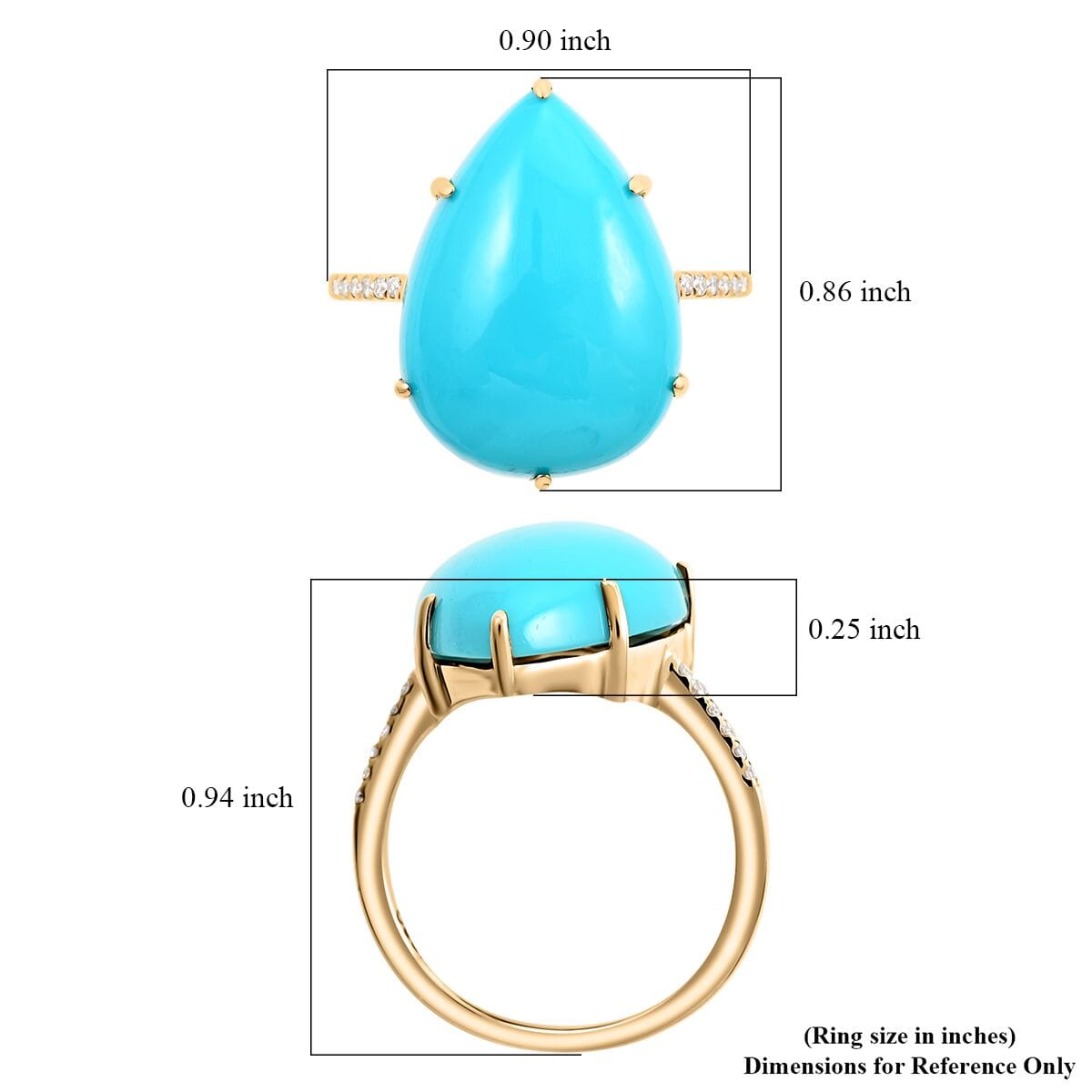 Certified & Appraised Luxoro AAA Sleeping Beauty Turquoise and I2 Diamond 8.85 ctw Ring in 10K Yellow Gold (Size  9.0) image number 5