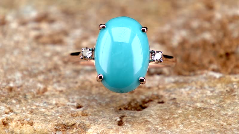 Certified & Appraised Luxoro 10K Rose Gold AAA Sleeping Beauty Turquoise and I2 Diamond Ring 5.50 ctw (Del. in 7-10 Days)