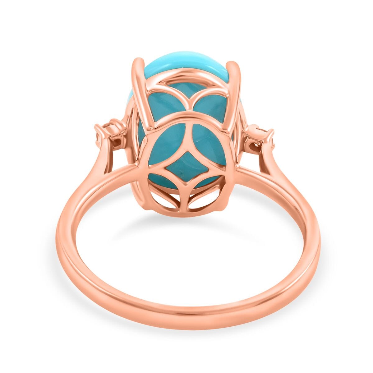 Certified & Appraised Luxoro 14K Rose Gold AAA Sleeping Beauty Turquoise and I2 Diamond Ring (Size 7.0) 5.50 ctw image number 4