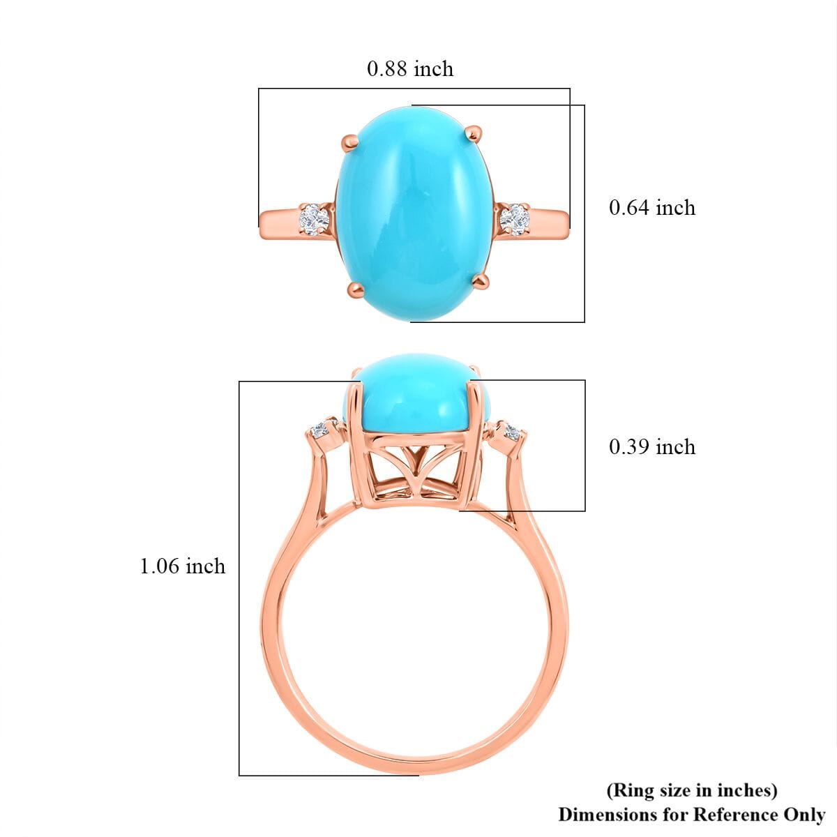 Certified & Appraised Luxoro 14K Rose Gold AAA Sleeping Beauty Turquoise and I2 Diamond Ring (Size 7.0) 5.50 ctw image number 5
