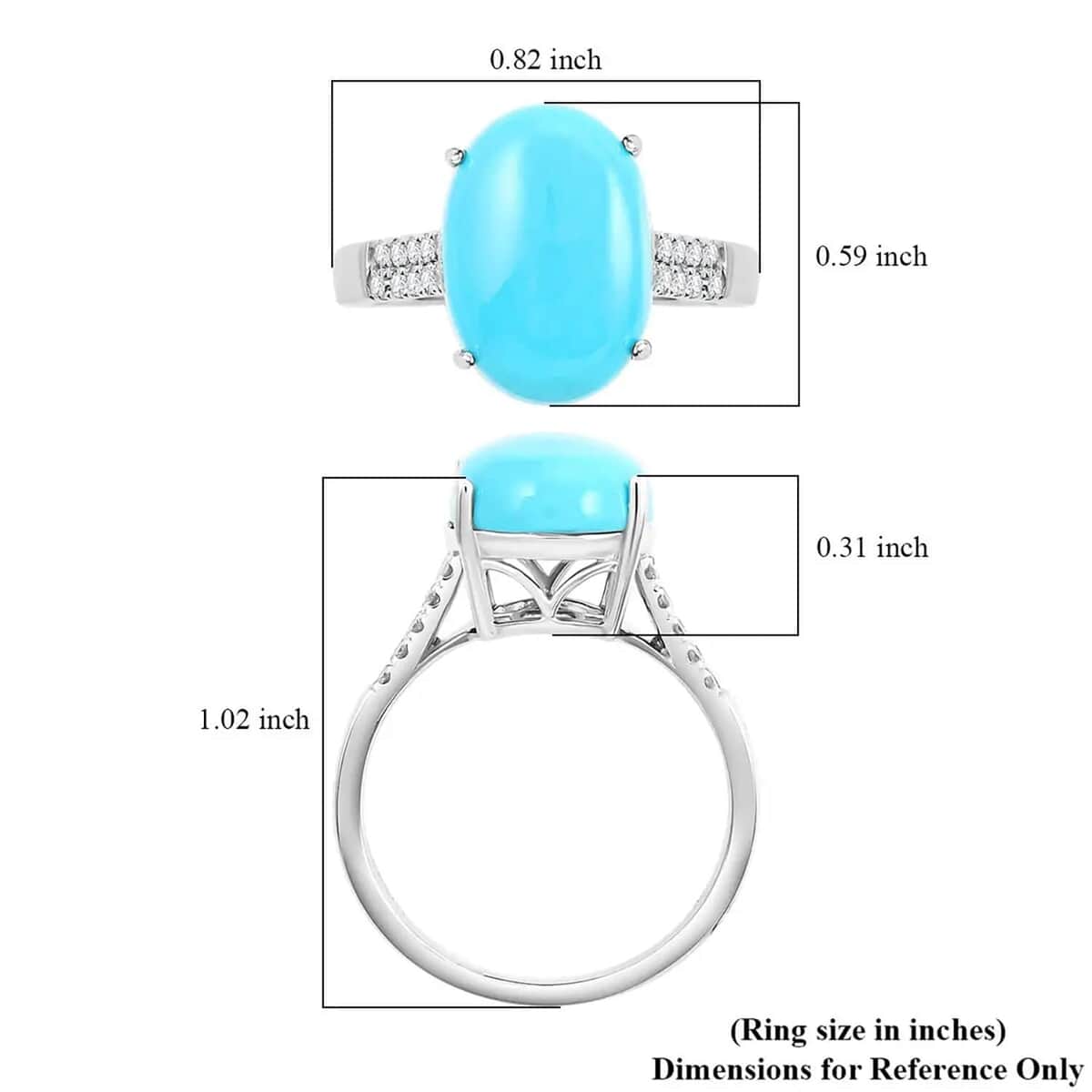 Certified & Appraised Luxoro 10K White Gold AAA Sleeping Beauty Turquoise and I2 Diamond Ring 5.50 ctw (Del. in 7-10 Days) image number 6