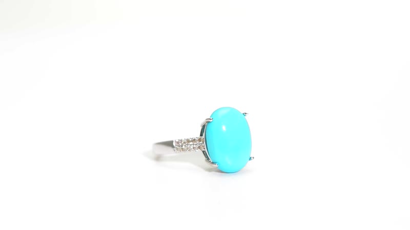 Certified & Appraised Luxoro 10K White Gold AAA Sleeping Beauty Turquoise and I2 Diamond Ring 5.50 ctw (Del. in 7-10 Days)