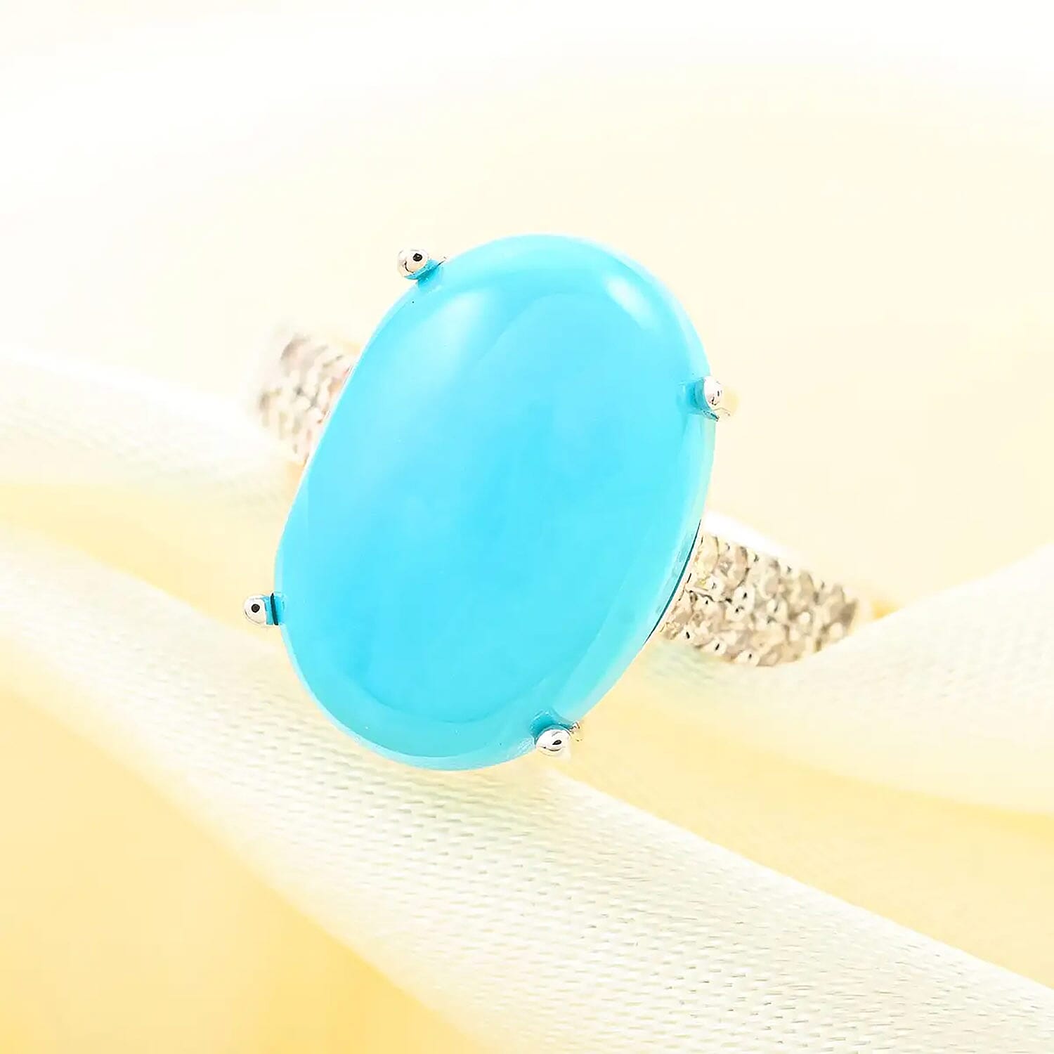 Certified & Appraised Luxoro AAA Sleeping Beauty Turquoise and I2 Diamond 5.50 ctw Ring in 10K White Gold (Size 6.0)