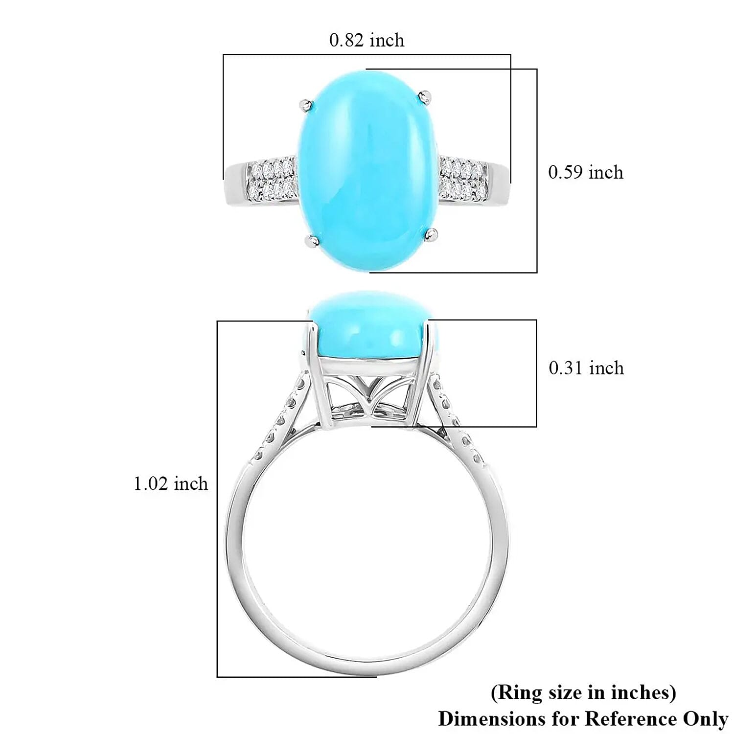 Certified & Appraised Luxoro AAA Sleeping Beauty Turquoise and I2 Diamond 5.50 ctw Ring in 10K White Gold (Size 6.0)