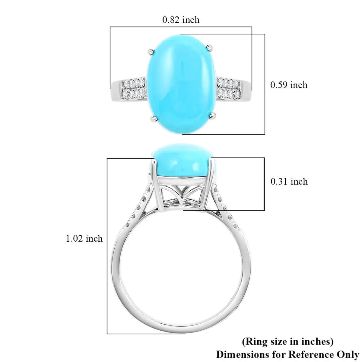 Certified & Appraised Luxoro AAA Sleeping Beauty Turquoise and I2 Diamond 5.50 ctw Ring in 10K White Gold (Size 6.0) image number 6