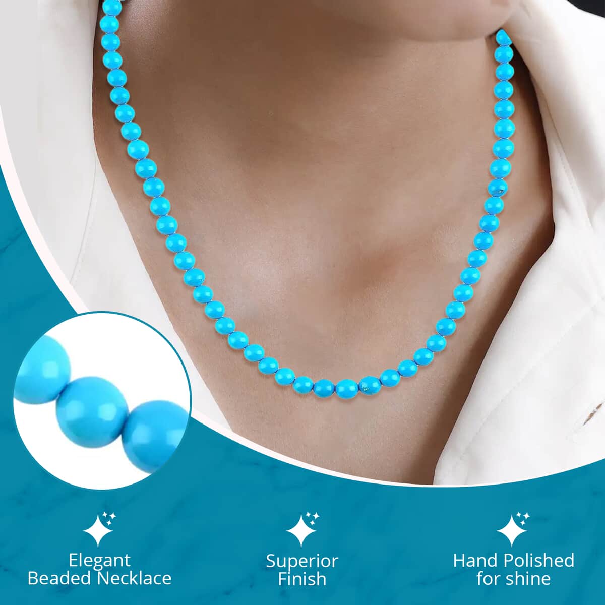 Certified & Appraised Rhapsody 950 Platinum AAAA Sleeping Beauty Turquoise Beaded Necklace 18 Inches 130.00 ctw image number 2