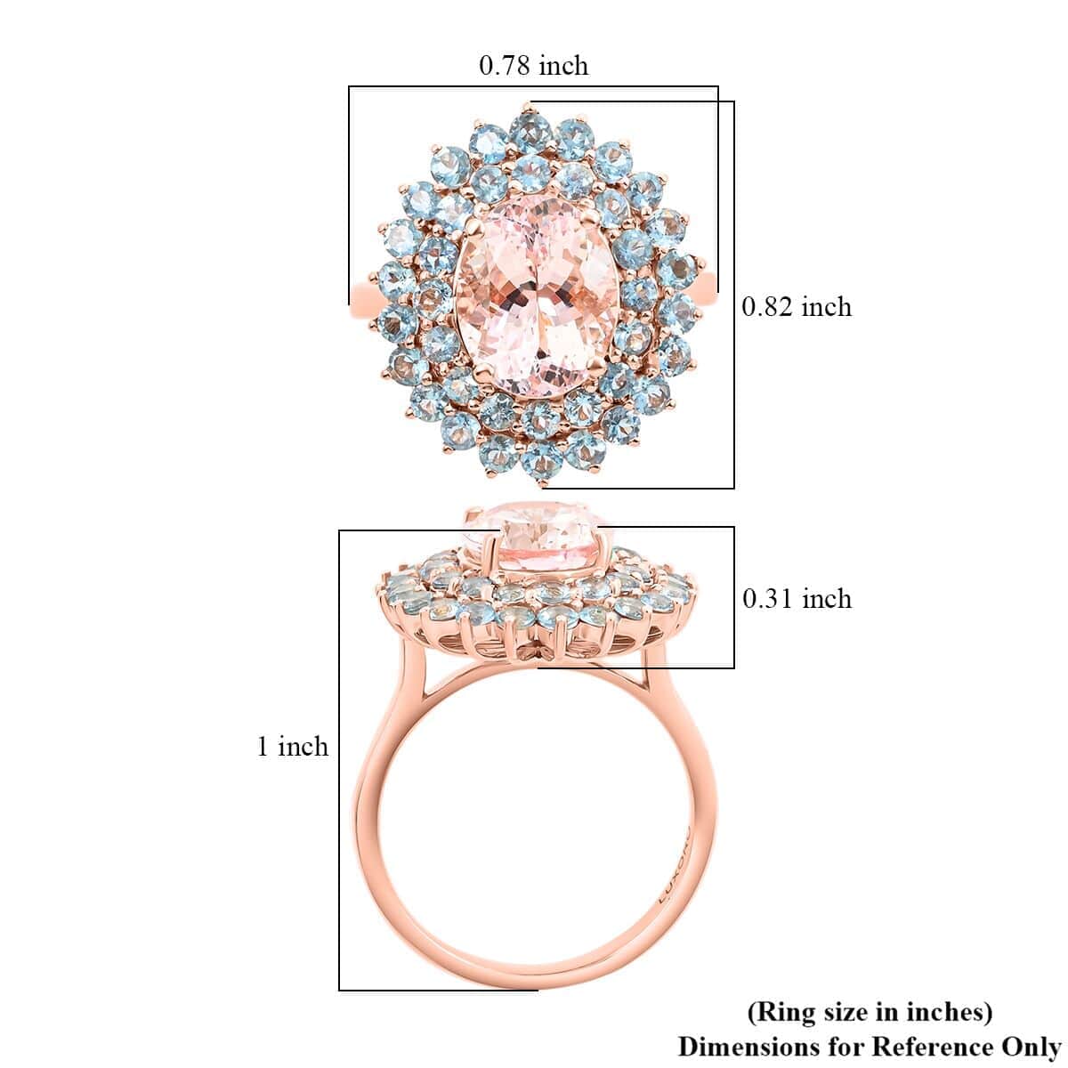 Certified & Appraised Luxoro 14K Rose Gold AAA Pink Morganite and AAA Santa Maria Aquamarine Floral Ring 4.45 Grams 3.60 ctw (Del. in 12-15 Days) image number 4