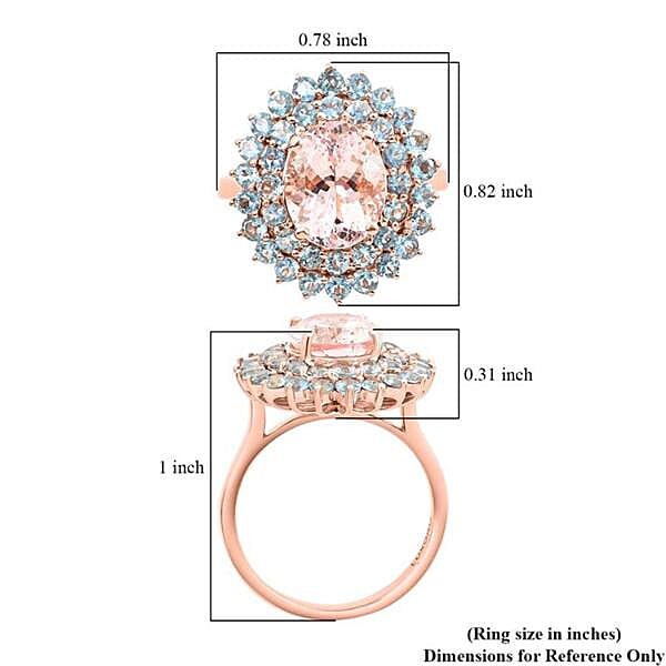 Certified & Appraised Luxoro 14K Rose Gold Palmeiras AAA Pink Morganite and AAA Santa Maria Aquamarine Double Halo Ring (Size 10.0) 4.45 Grams 3.60 ctw